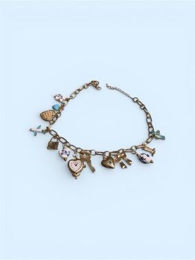 Gold-Tone Blue & White Charm Necklace - Women Jewelry